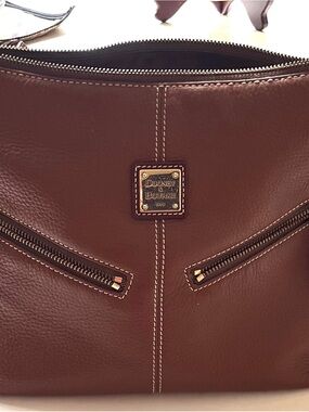 Dooney & Bourke Dark Brown Leather Messenger Bag with Brass Accents